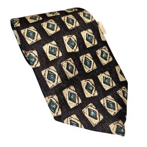 NWT Lands’ End Mens Tie Silk Jacquard Black Xtra Long Handsewn 65x3.75” USA